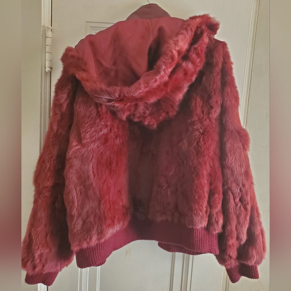 Ashley Stewart Red Teddy Jacket with Plush Faux Fur and hood - Picture 8 of 14
